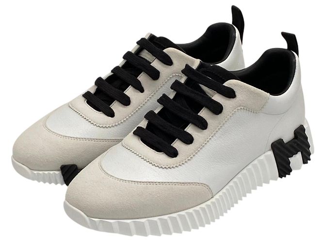 Hermès Bouncing Sneakers Blanc White Leather Black - vista 5