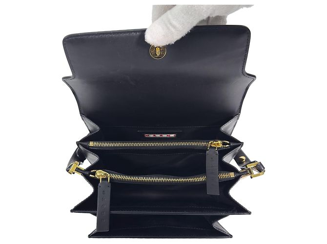 Marni Borsa a tracolla Trunk in pelle di vitello Medium Nera - vista 8
