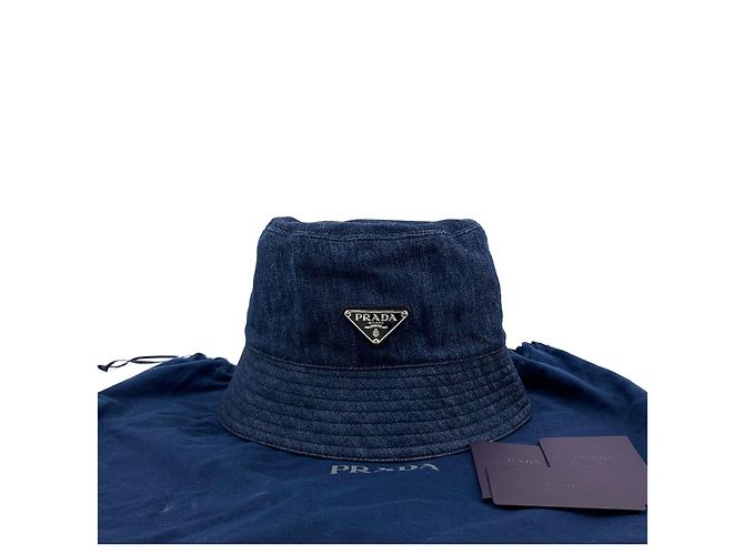 Prada Triangle Logo Denim Bucket Hat - view 2
