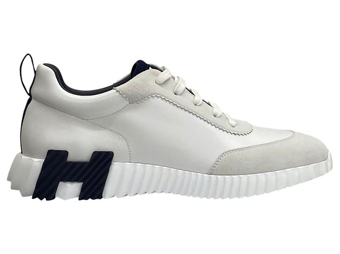 Hermès Bouncing Sneakers White Leather Black Blanc - vista 2