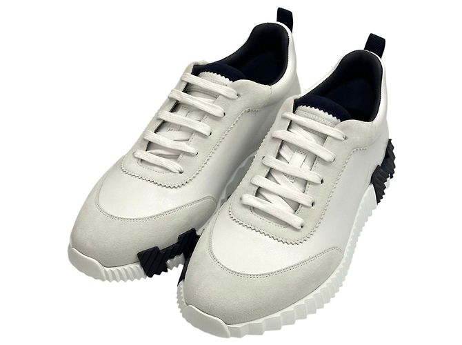 Hermès Bouncing Sneakers White Leather Black Blanc - vista 5