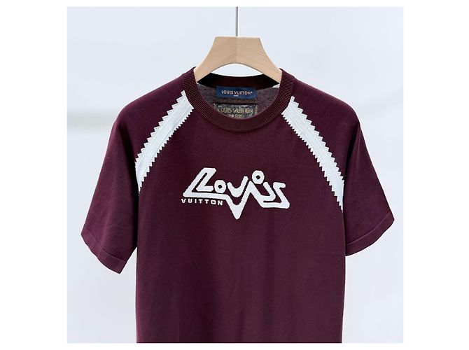 Louis Vuitton Intarsia Rundhalspullover aus Baumwollstrick Burgundrot - Ansicht 2
