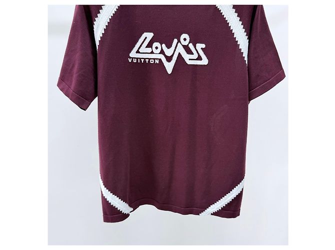 Louis Vuitton Intarsia Rundhalspullover aus Baumwollstrick Burgundrot - Ansicht 3