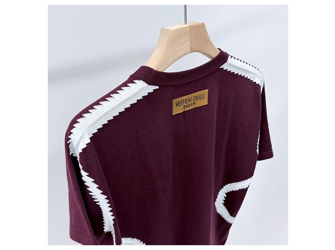 Louis Vuitton Intarsia Rundhalspullover aus Baumwollstrick Burgundrot - Ansicht 5