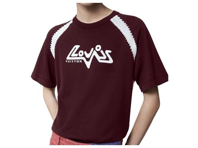 Louis Vuitton Intarsia Rundhalspullover aus Baumwollstrick Burgundrot - Ansicht 7