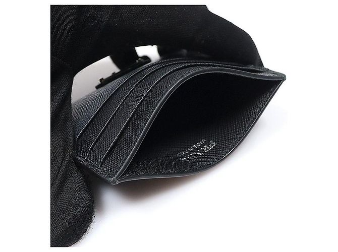 Prada Black Saffiano Leather Triangle Logo Card Holder - view 5