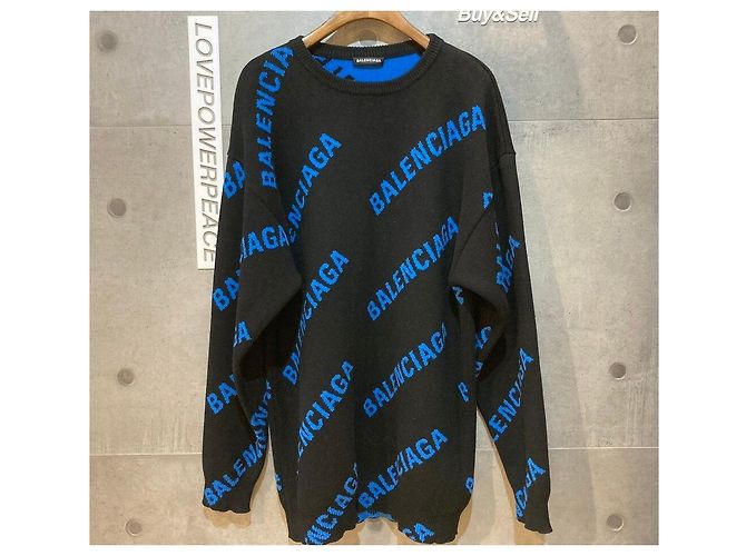 Balenciaga Intarsia Pullover Knit Black Blue - view 2
