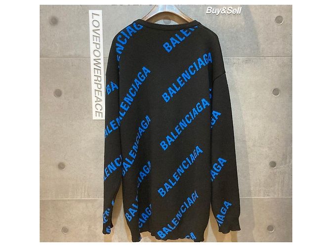 Balenciaga Intarsia Pullover Knit Black Blue - view 3