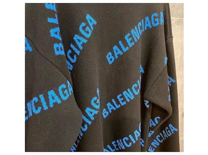 Balenciaga Intarsia Pullover Knit Black Blue - view 4