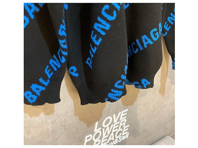 Balenciaga Intarsia Pullover Knit Black Blue - view 5