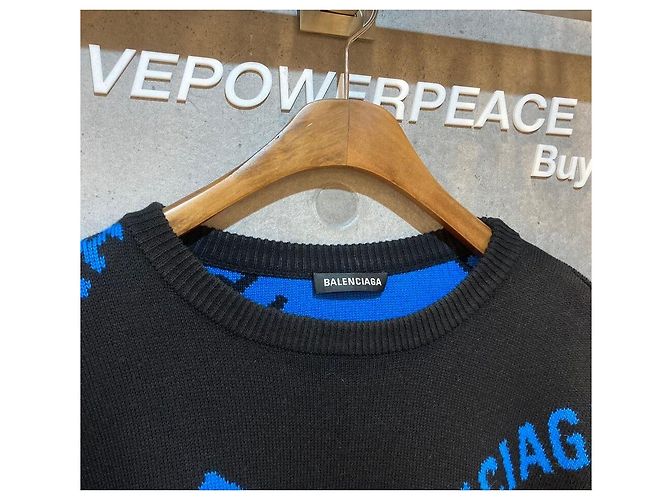 Balenciaga Intarsia Pullover Knit Black Blue - view 6