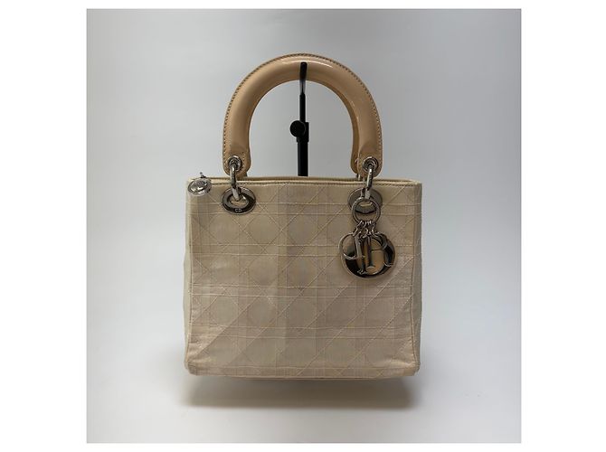 Dior Borsa Tote Lady Cannage Ivory Silver Small - vista 2