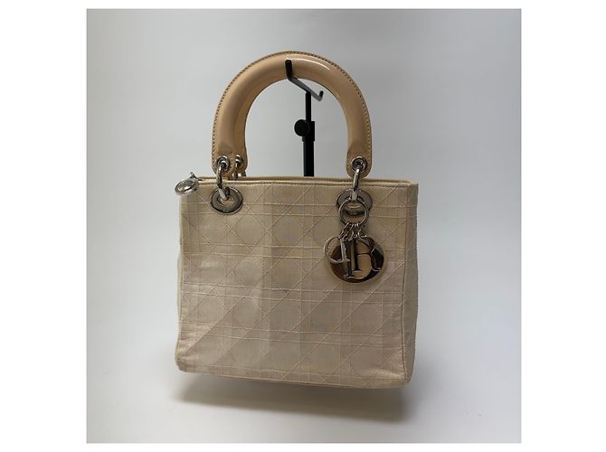 Dior Borsa Tote Lady Cannage Ivory Silver Small - vista 3