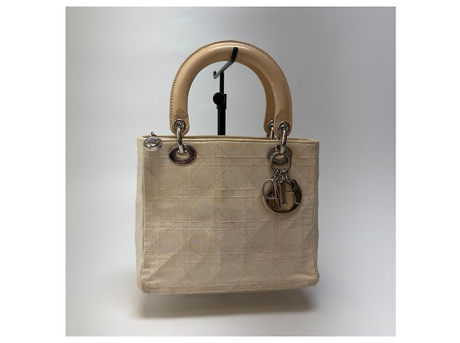 Dior Borsa Tote Lady Cannage Ivory Silver Small - vista 4