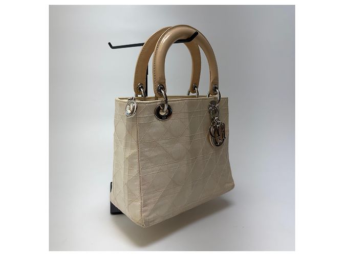 Dior Borsa Tote Lady Cannage Ivory Silver Small - vista 6