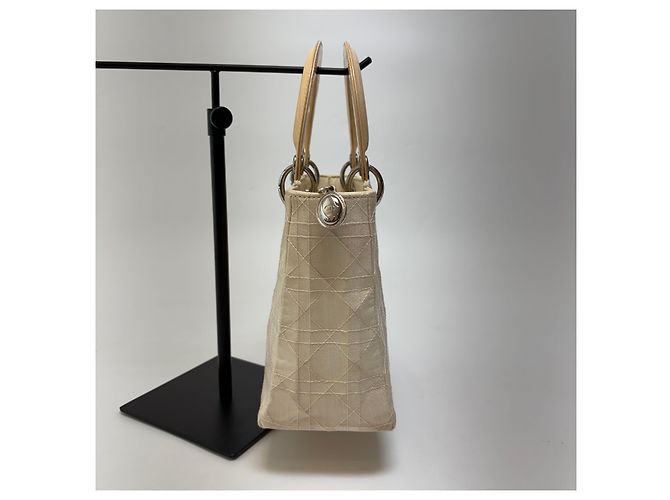 Dior Borsa Tote Lady Cannage Ivory Silver Small - vista 7