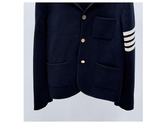 Thom Browne Milano Stitch Blazer Cardigan mit diagonalem Armband Navy - Ansicht 3