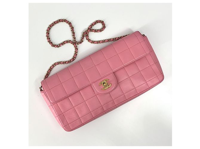 Chanel Borsa a spalla baguette Chocolate Bar con catena Rosa - vista 9