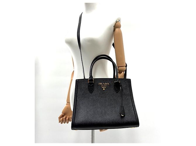 Prada Borsa Tote in pelle Saffiano Borsa a tracolla Nero - vista 3