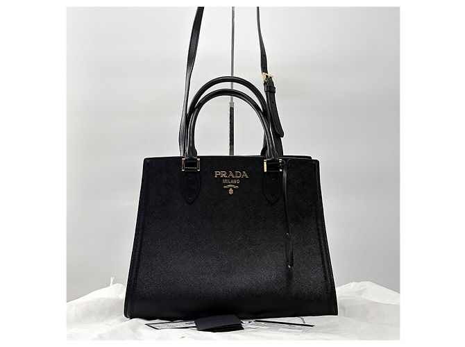 Prada Borsa Tote in pelle Saffiano Borsa a tracolla Nero - vista 8