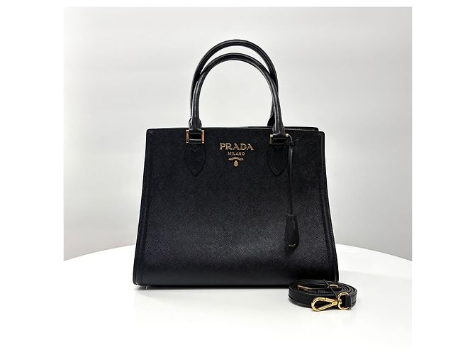 Prada Borsa Tote in pelle Saffiano Borsa a tracolla Nero - vista 9
