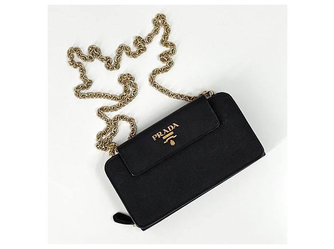 Prada Borsa a tracolla con catena in pelle Saffiano Nero - vista 10