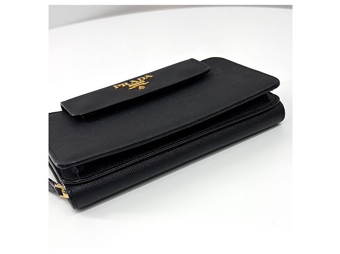 Prada Borsa a tracolla con catena in pelle Saffiano Nero - vista 14
