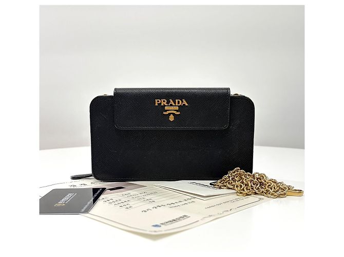 Prada Borsa a tracolla con catena in pelle Saffiano Nero - vista 4