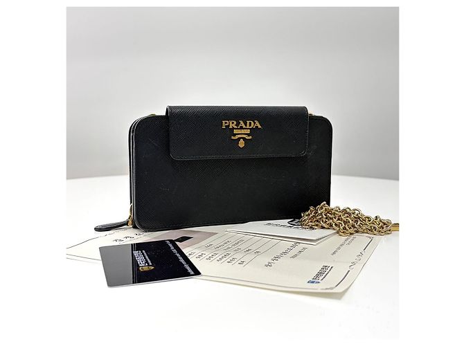 Prada Borsa a tracolla con catena in pelle Saffiano Nero - vista 5