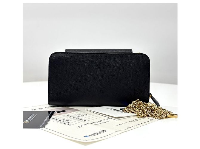 Prada Borsa a tracolla con catena in pelle Saffiano Nero - vista 6