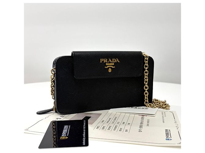 Prada Borsa a tracolla con catena in pelle Saffiano Nero - vista 7