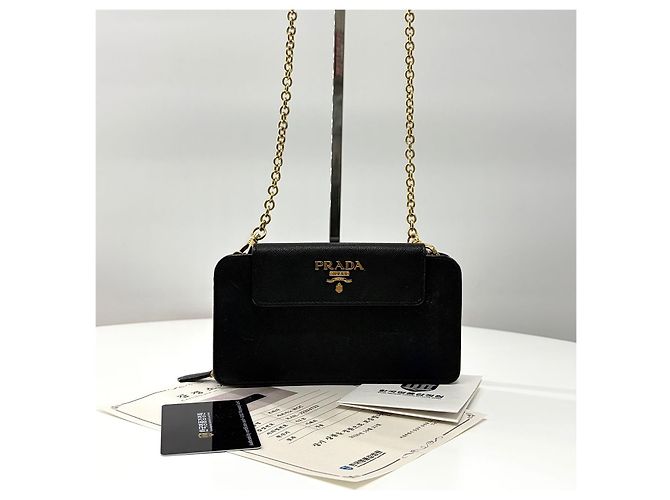 Prada Borsa a tracolla con catena in pelle Saffiano Nero - vista 8