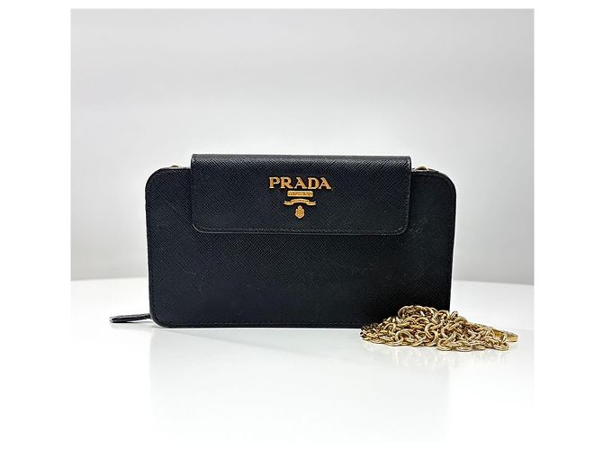 Prada Borsa a tracolla con catena in pelle Saffiano Nero - vista 9