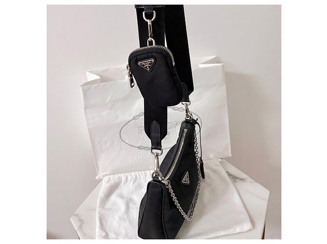 Prada Borsa Hobo Re-edition in Nylon Black - vista 7