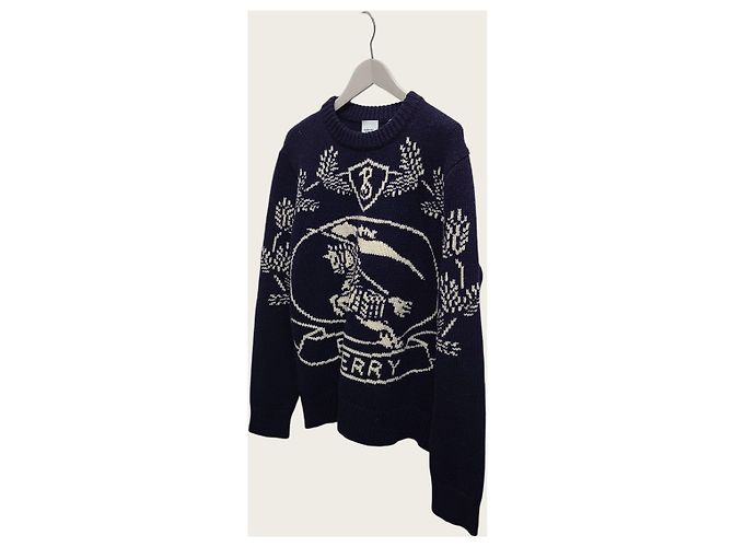 Burberry Strickpullover mit Rundhalsausschnitt und Archive-Logo-Intarsia in Navy - Ansicht 2