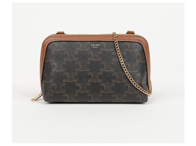 Céline Clutch con catena Triumph in tela e vitello - vista 2