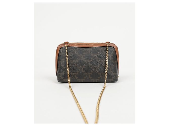 Céline Clutch con catena Triumph in tela e vitello - vista 4