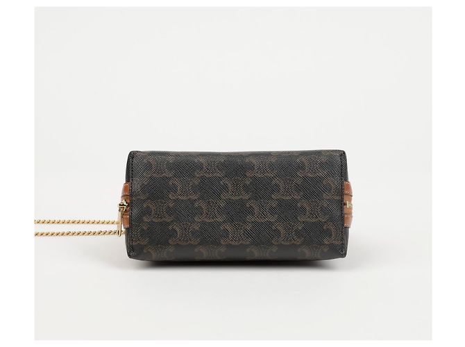 Céline Clutch con catena Triumph in tela e vitello - vista 6