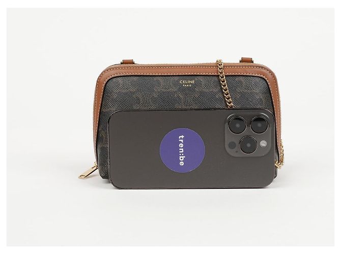 Céline Clutch con catena Triumph in tela e vitello - vista 8