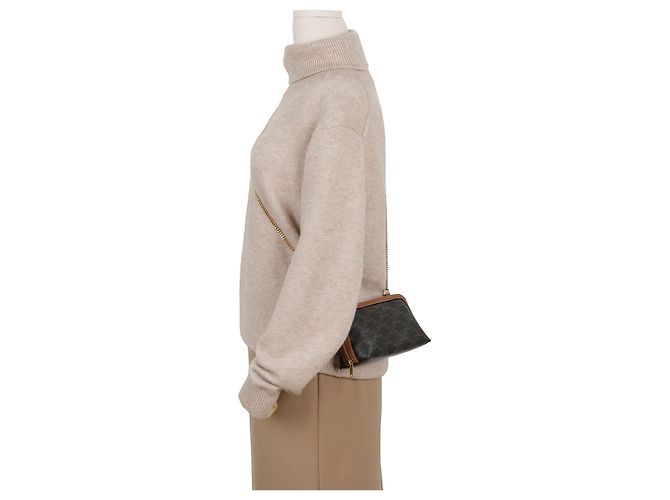 Céline Clutch con catena Triumph in tela e vitello - vista 9