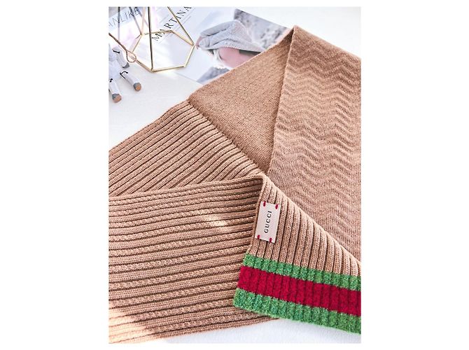 Gucci Web Wollmischung Schal Camel - Ansicht 10