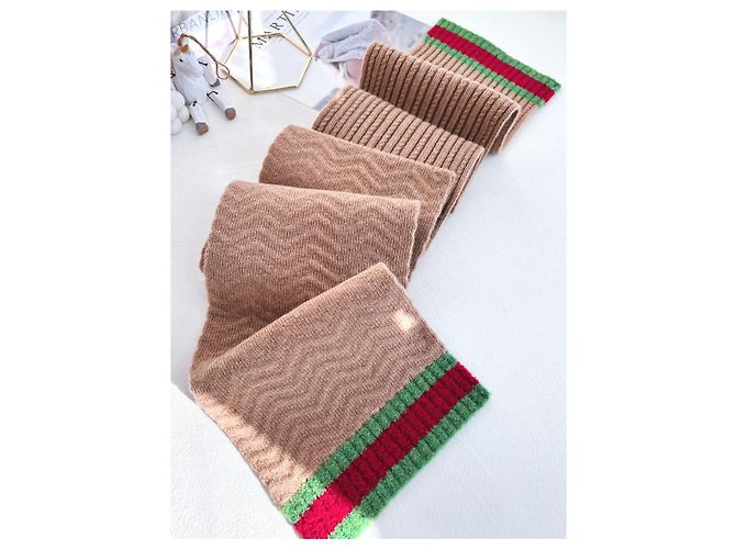 Gucci Web Wollmischung Schal Camel - Ansicht 11
