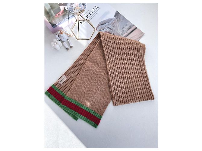 Gucci Web Wollmischung Schal Camel - Ansicht 15