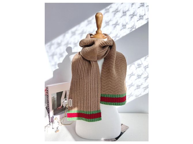 Gucci Web Wollmischung Schal Camel - Ansicht 4