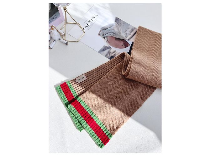 Gucci Web Wollmischung Schal Camel - Ansicht 7