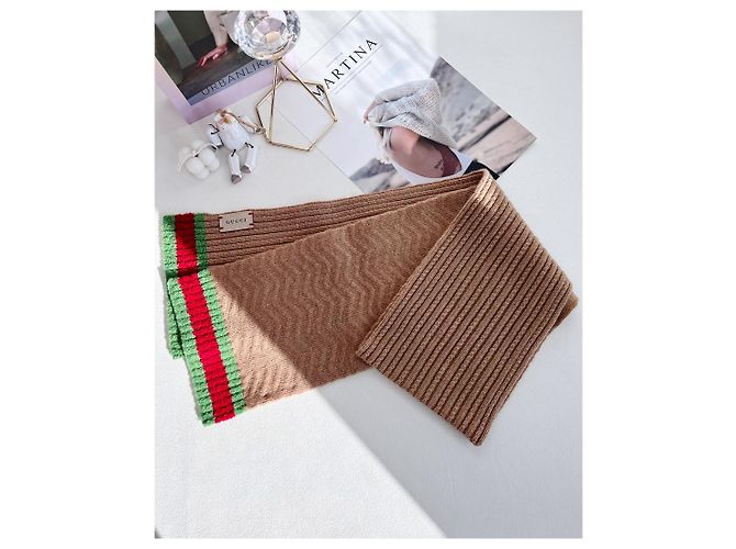 Gucci Web Wollmischung Schal Camel - Ansicht 8