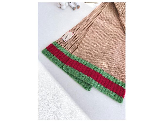 Gucci Web Wollmischung Schal Camel - Ansicht 9