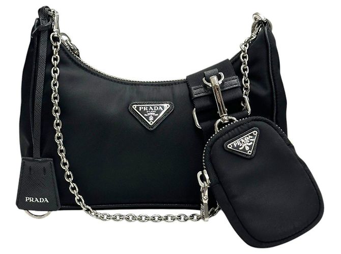 Prada Borsa Hobo in Nylon con Catena Nera a Tracolla - vista 2