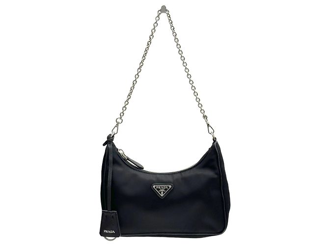 Prada Borsa Hobo in Nylon con Catena Nera a Tracolla - vista 4
