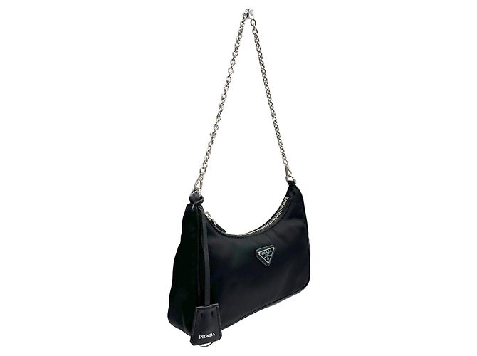 Prada Borsa Hobo in Nylon con Catena Nera a Tracolla - vista 5